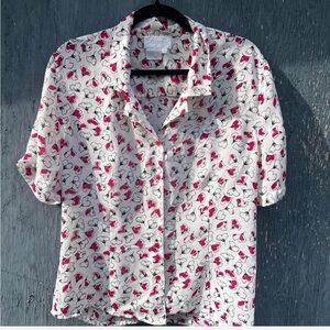 Floral Print womens Shirt - White and Pink